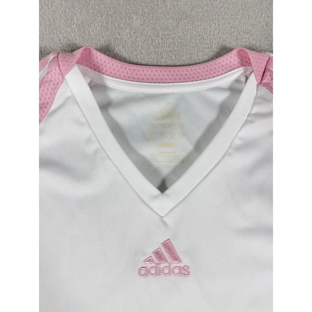 Vintage 2009 Adidas ClimaCool V-Neck Soccer Jersey White Pink Women's Size S - Picture 2 of 16